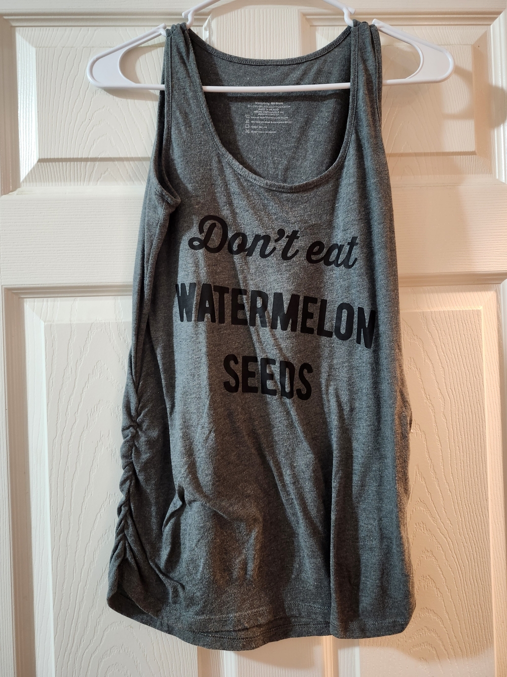 Women’s Maternity Gray Graphic Tank Top - Don’t Eat Watermelon Seeds